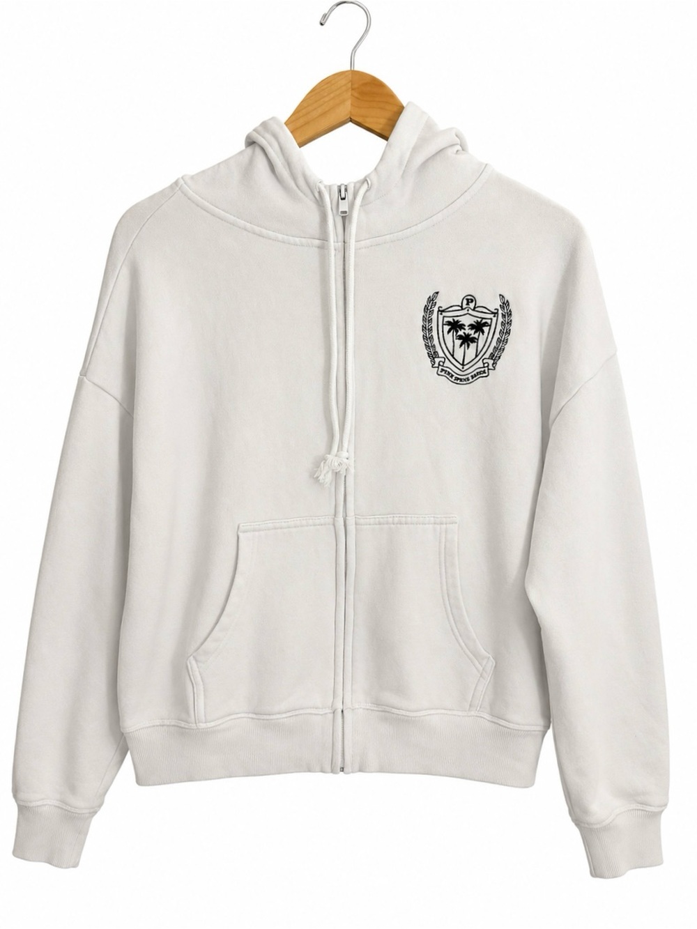 Ivy Fleece Campus Full Zip Hoodie Victoria's Secret White Crest Graphic Womens M